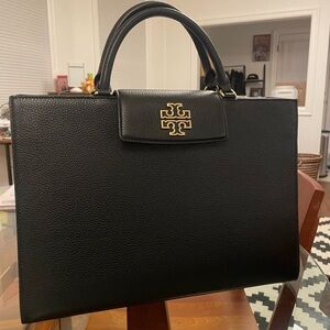Tory Burch black calfskin Britten laptop briefcase
